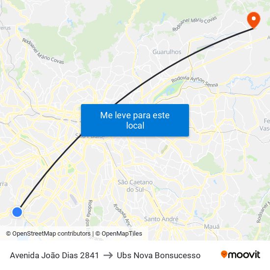 Avenida João Dias 2841 to Ubs Nova Bonsucesso map