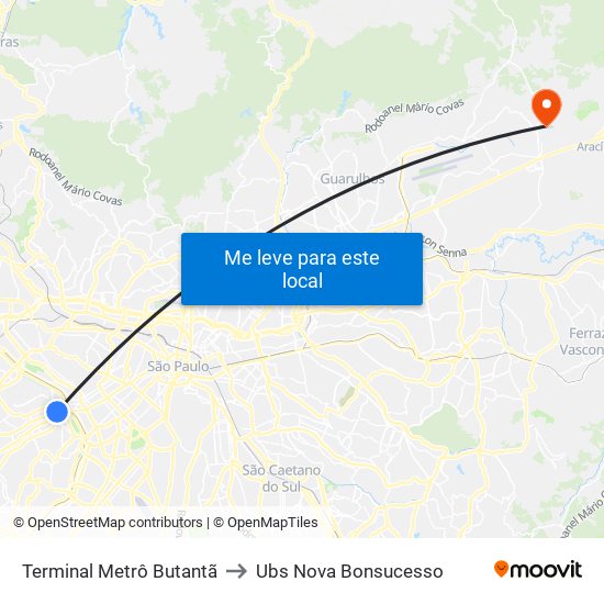 Terminal Metrô Butantã to Ubs Nova Bonsucesso map