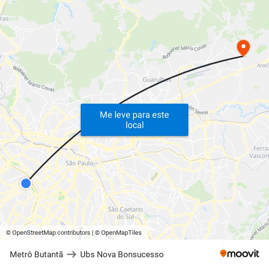 Metrô Butantã to Ubs Nova Bonsucesso map