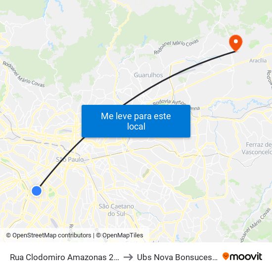 Rua Clodomiro Amazonas 221 to Ubs Nova Bonsucesso map