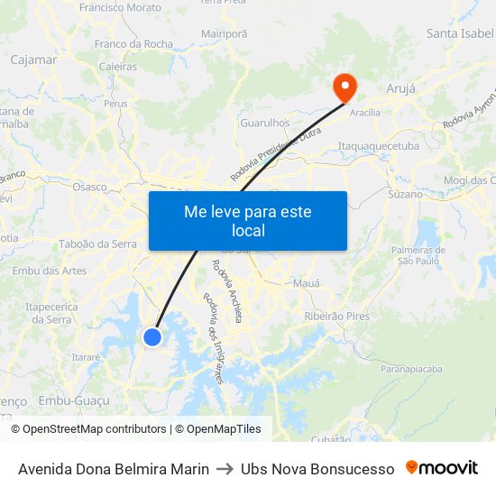 Avenida Dona Belmira Marin to Ubs Nova Bonsucesso map