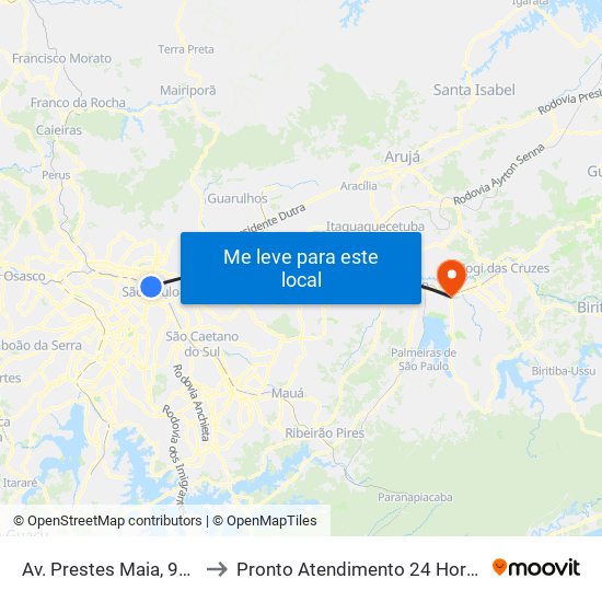 Av. Prestes Maia, 940 to Pronto Atendimento 24 Horas map