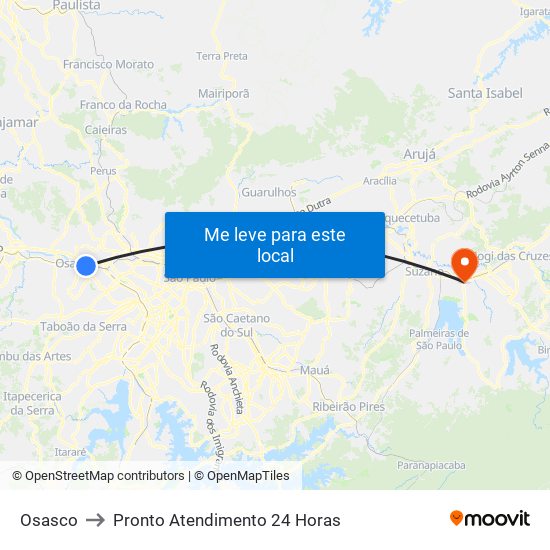 Osasco to Pronto Atendimento 24 Horas map