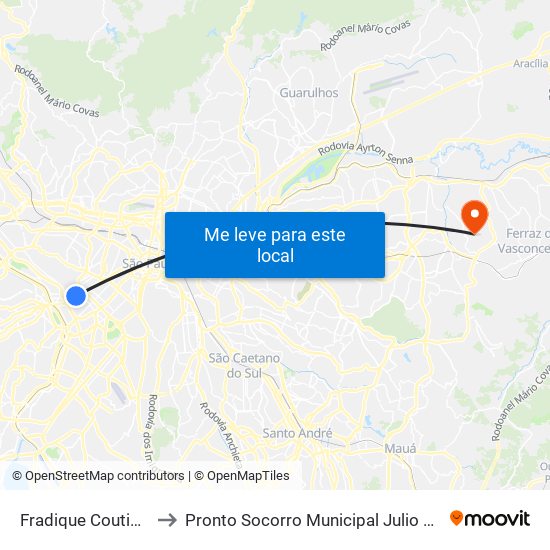 Fradique Coutinho to Pronto Socorro Municipal Julio Tupy map