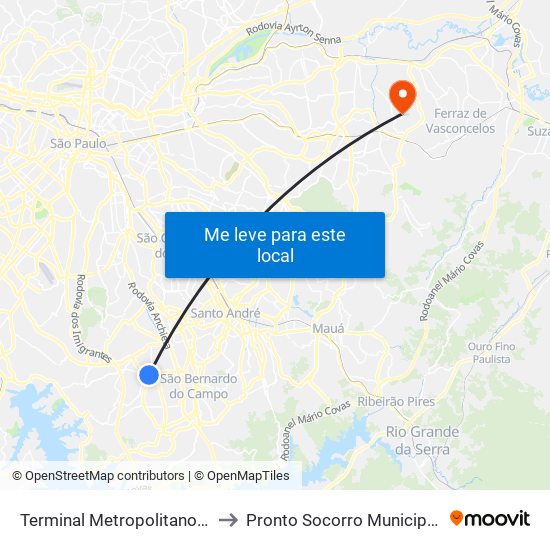 Terminal Metropolitano Piraporinha to Pronto Socorro Municipal Julio Tupy map