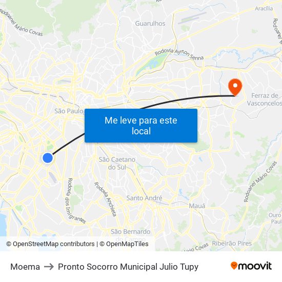 Moema to Pronto Socorro Municipal Julio Tupy map