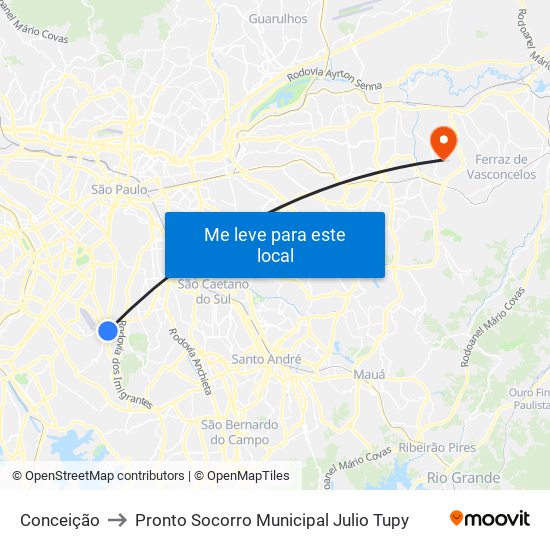 Conceição to Pronto Socorro Municipal Julio Tupy map