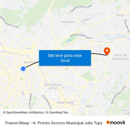 Trianon-Masp to Pronto Socorro Municipal Julio Tupy map