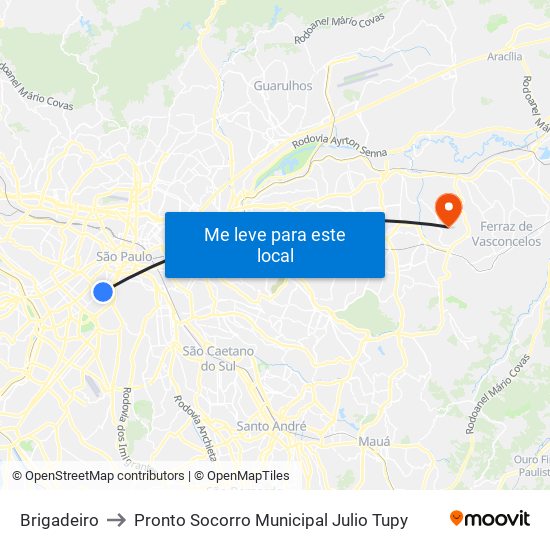 Brigadeiro to Pronto Socorro Municipal Julio Tupy map