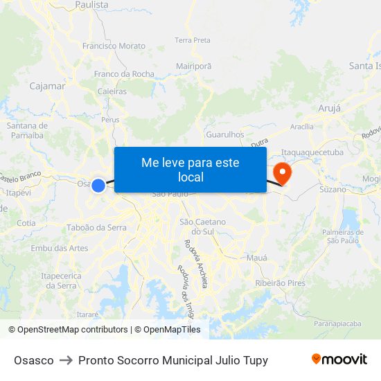 Osasco to Pronto Socorro Municipal Julio Tupy map