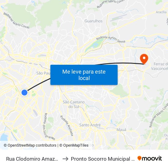 Rua Clodomiro Amazonas 221 to Pronto Socorro Municipal Julio Tupy map