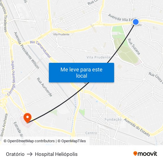 Oratório to Hospital Heliópolis map