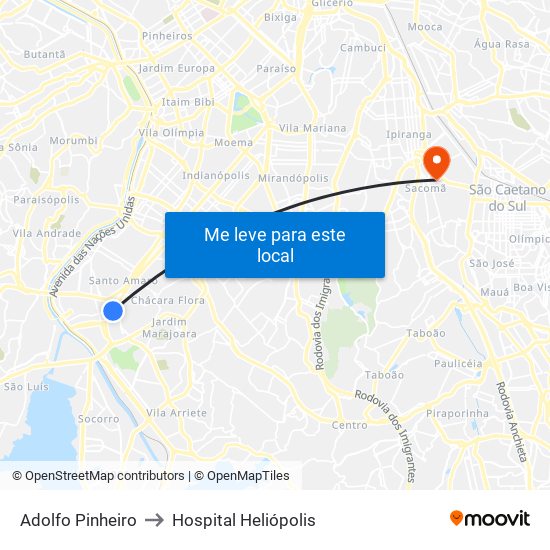 Adolfo Pinheiro to Hospital Heliópolis map