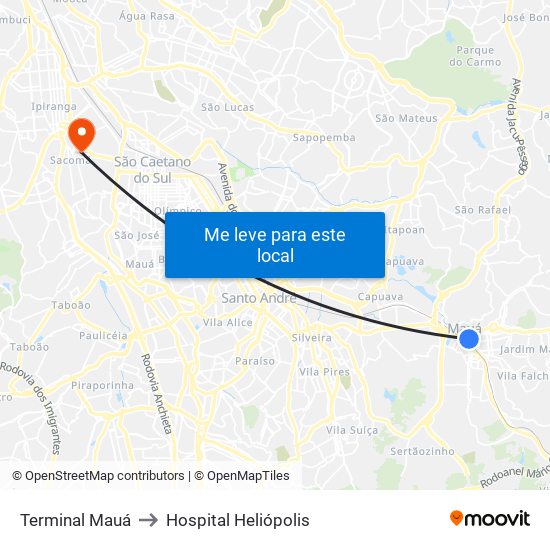 Terminal Mauá to Hospital Heliópolis map