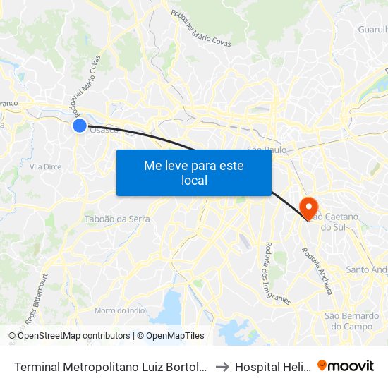 Terminal Metropolitano Luiz Bortolosso / Km 21 to Hospital Heliópolis map