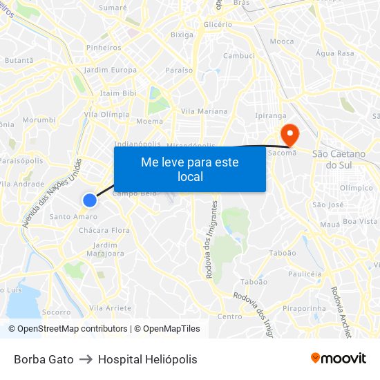 Borba Gato to Hospital Heliópolis map