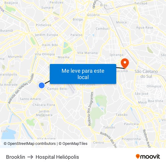 Brooklin to Hospital Heliópolis map