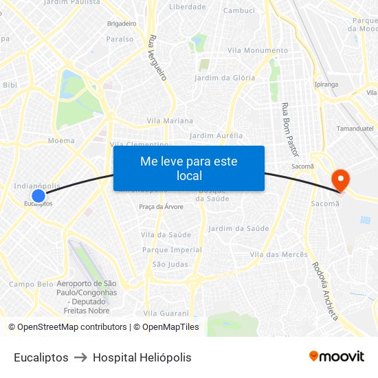 Eucaliptos to Hospital Heliópolis map