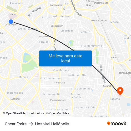 Oscar Freire to Hospital Heliópolis map