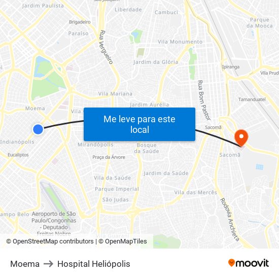 Moema to Hospital Heliópolis map