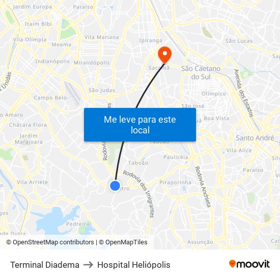 Terminal Diadema to Hospital Heliópolis map