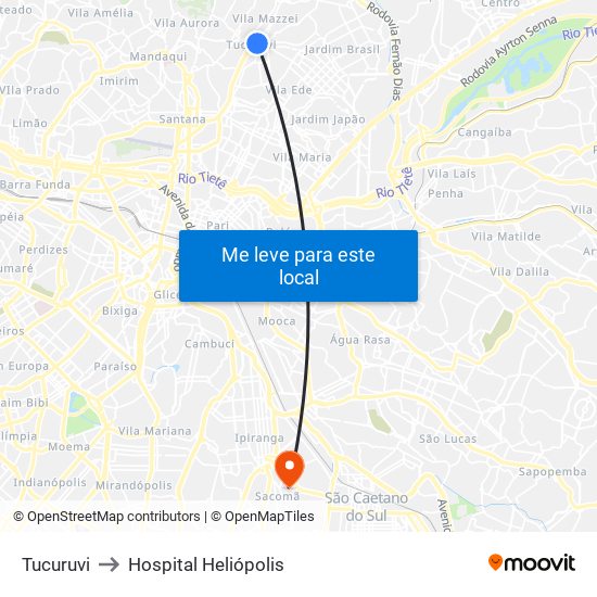 Tucuruvi to Hospital Heliópolis map