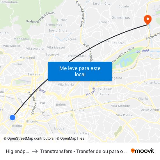 Higienópolis-Mackenzie to Transtransfers - Transfer de ou para o Aeroporto de Guarulhos, Congonhas e Viracopos. map