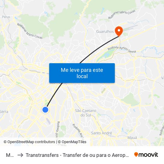Moema to Transtransfers - Transfer de ou para o Aeroporto de Guarulhos, Congonhas e Viracopos. map