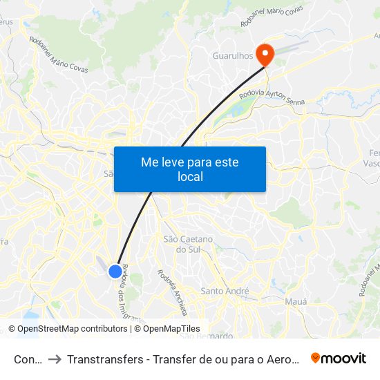 Conceição to Transtransfers - Transfer de ou para o Aeroporto de Guarulhos, Congonhas e Viracopos. map