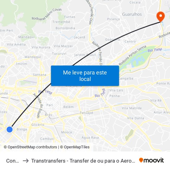 Consolação to Transtransfers - Transfer de ou para o Aeroporto de Guarulhos, Congonhas e Viracopos. map