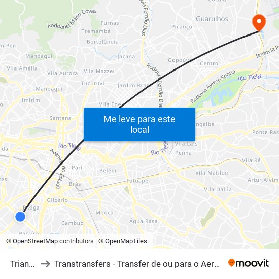 Trianon-Masp to Transtransfers - Transfer de ou para o Aeroporto de Guarulhos, Congonhas e Viracopos. map