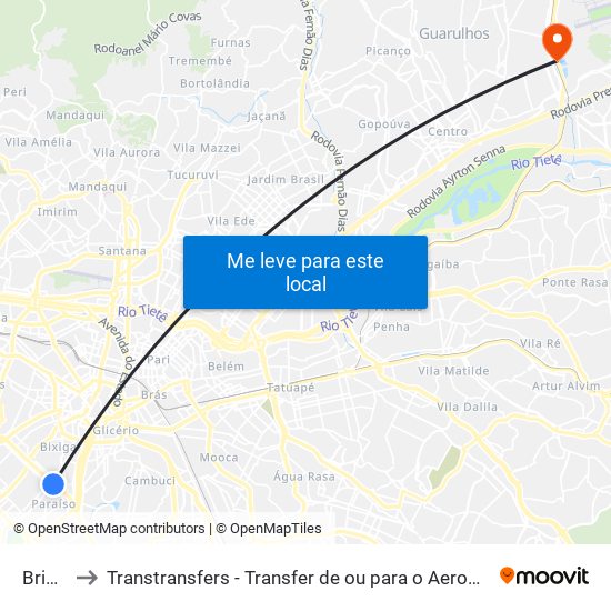 Brigadeiro to Transtransfers - Transfer de ou para o Aeroporto de Guarulhos, Congonhas e Viracopos. map