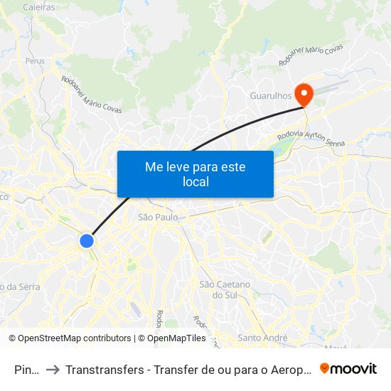 Pinheiros to Transtransfers - Transfer de ou para o Aeroporto de Guarulhos, Congonhas e Viracopos. map