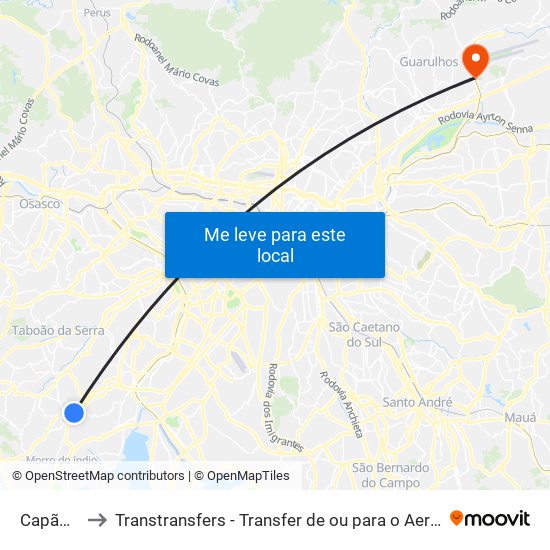 Capão Redondo to Transtransfers - Transfer de ou para o Aeroporto de Guarulhos, Congonhas e Viracopos. map