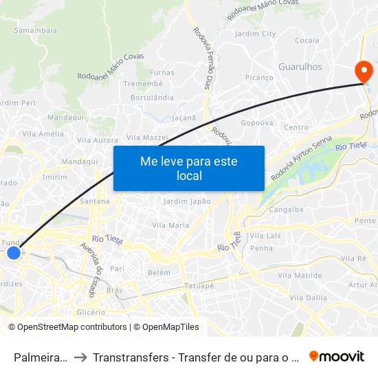 Palmeiras-Barra Funda to Transtransfers - Transfer de ou para o Aeroporto de Guarulhos, Congonhas e Viracopos. map