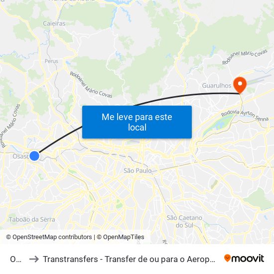 Osasco to Transtransfers - Transfer de ou para o Aeroporto de Guarulhos, Congonhas e Viracopos. map