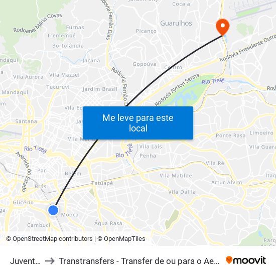 Juventus-Mooca to Transtransfers - Transfer de ou para o Aeroporto de Guarulhos, Congonhas e Viracopos. map