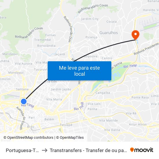 Portuguesa-Tietê - Santana, São Paulo to Transtransfers - Transfer de ou para o Aeroporto de Guarulhos, Congonhas e Viracopos. map