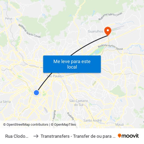 Rua Clodomiro Amazonas 221 to Transtransfers - Transfer de ou para o Aeroporto de Guarulhos, Congonhas e Viracopos. map