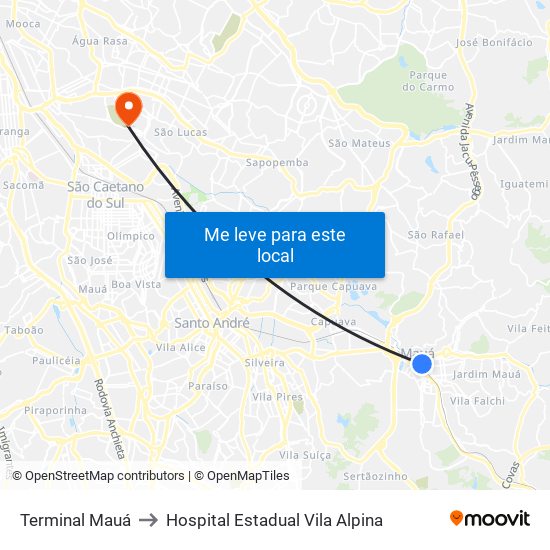 Terminal Mauá to Hospital Estadual Vila Alpina map