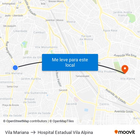 Vila Mariana to Hospital Estadual Vila Alpina map