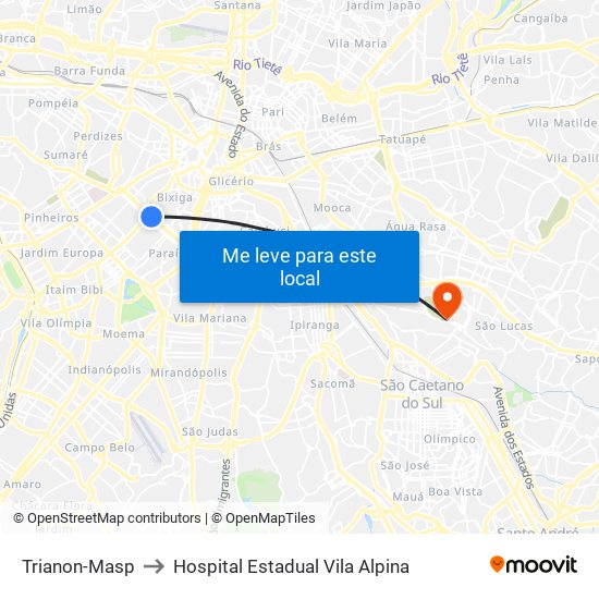Trianon-Masp to Hospital Estadual Vila Alpina map