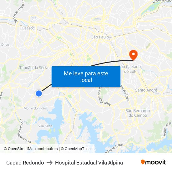 Capão Redondo to Hospital Estadual Vila Alpina map