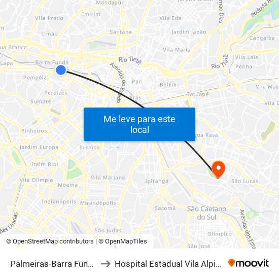 Palmeiras-Barra Funda to Hospital Estadual Vila Alpina map