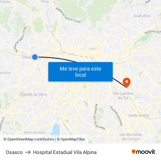 Osasco to Hospital Estadual Vila Alpina map