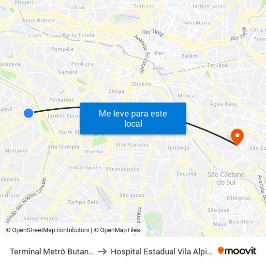 Terminal Metrô Butantã to Hospital Estadual Vila Alpina map