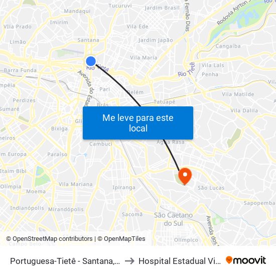 Portuguesa-Tietê - Santana, São Paulo to Hospital Estadual Vila Alpina map