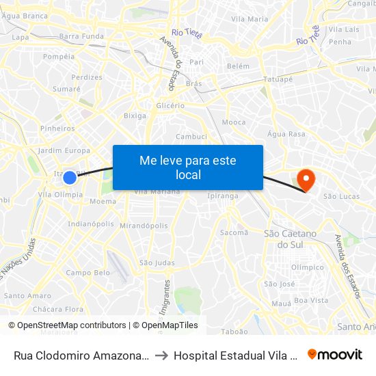 Rua Clodomiro Amazonas 221 to Hospital Estadual Vila Alpina map