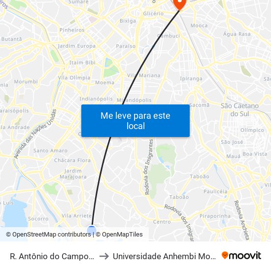 R. Antônio do Campo, 630 to Universidade Anhembi Morumbi map