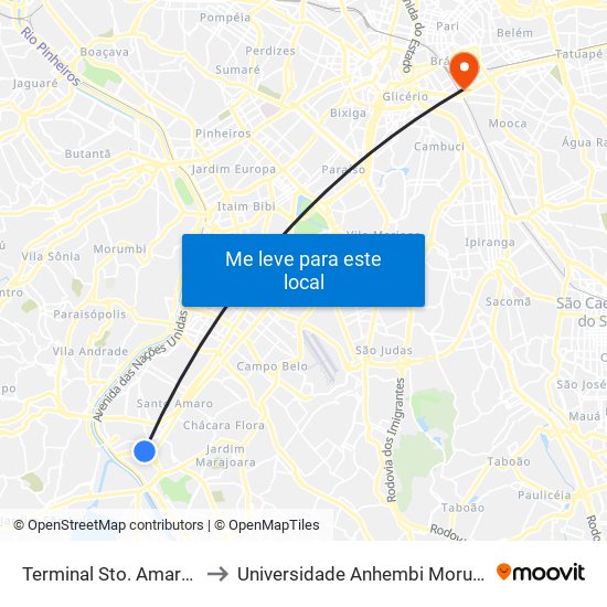 Terminal Sto. Amaro, 1 to Universidade Anhembi Morumbi map